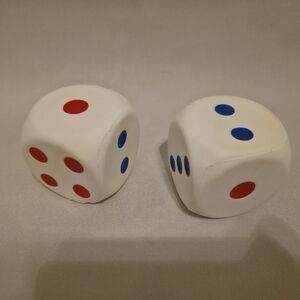 White Dice with Red and Blue Dots Large Rubber